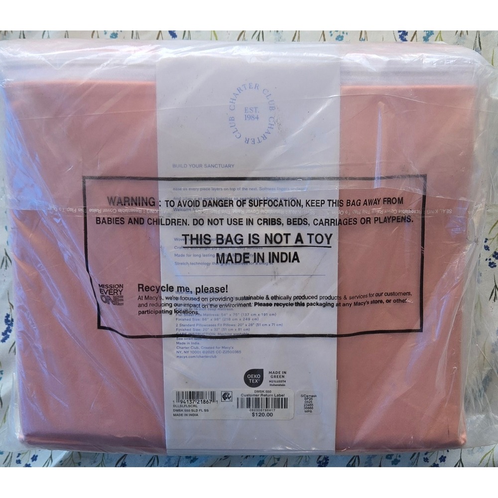 Charter Club Damask Full Sheet Set 550 Thread Count 100% Cotton Rose Pink New